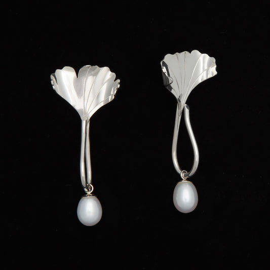 Ginkgo Straight with Pearl earrings