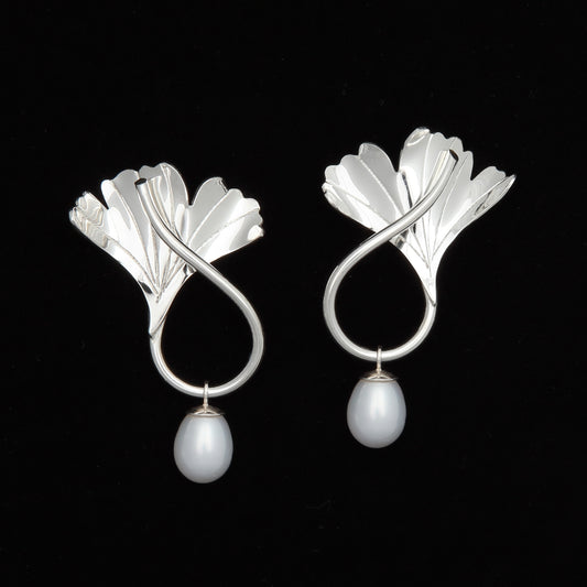 Ginkgo Swirl with Pearl earrings