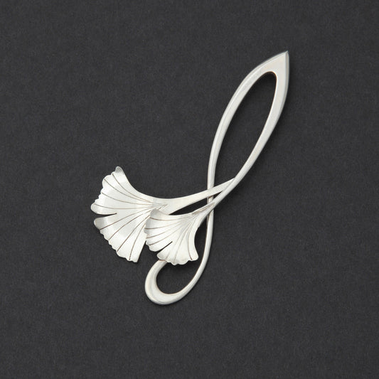 Sterling silver Double Ginkgo brooch