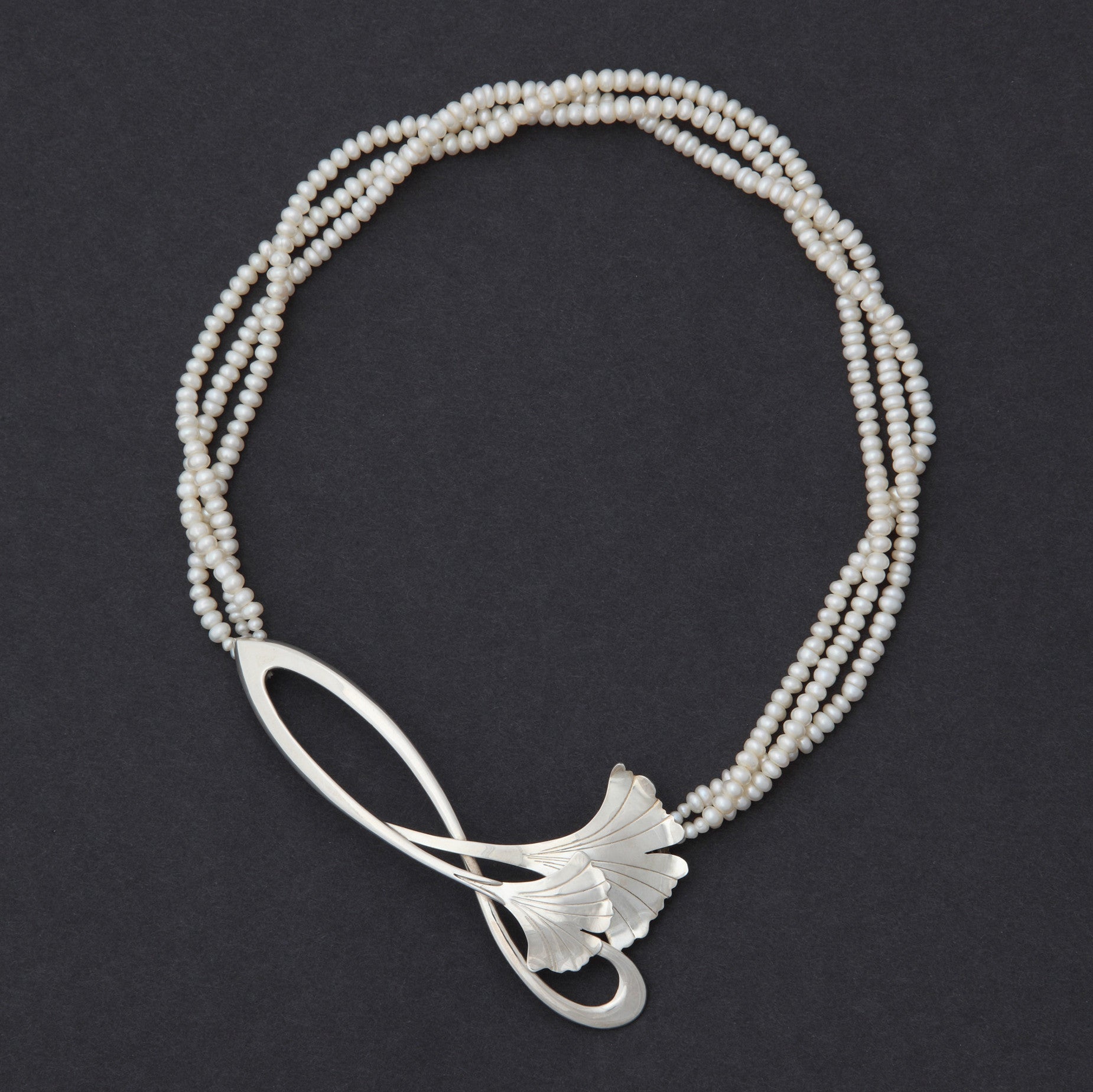 Sterling silver and pearl Double Gingko necklace