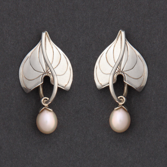 Sterling silver Morning Glory earrings with pearls
