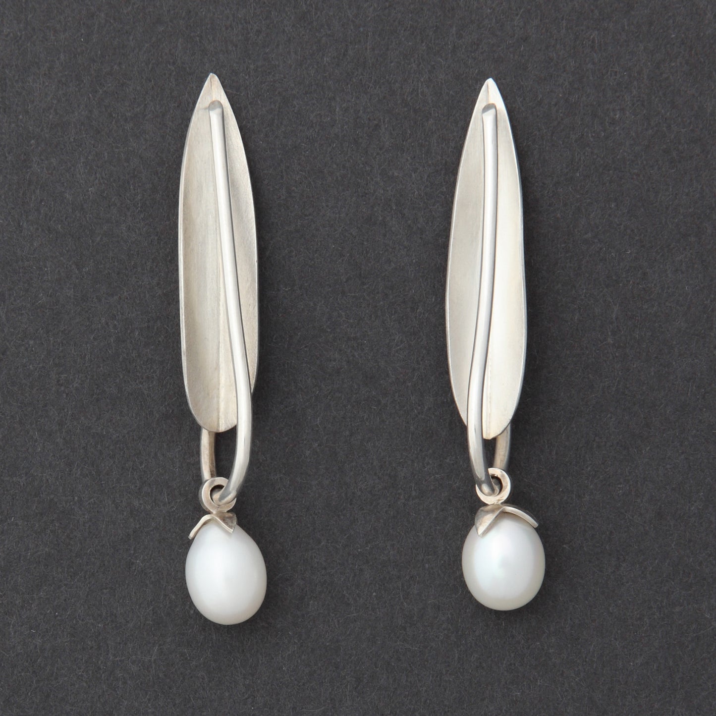 Sterling silver Olive Leaf earrings with pearl 