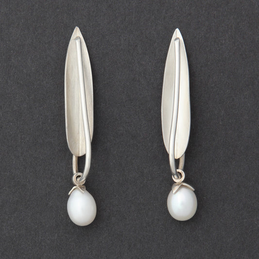 Sterling silver Olive Leaf earrings with pearl