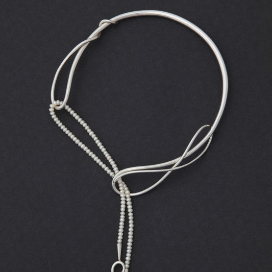 Sterling silver Tendrils Torque neck ring with pearls necklace